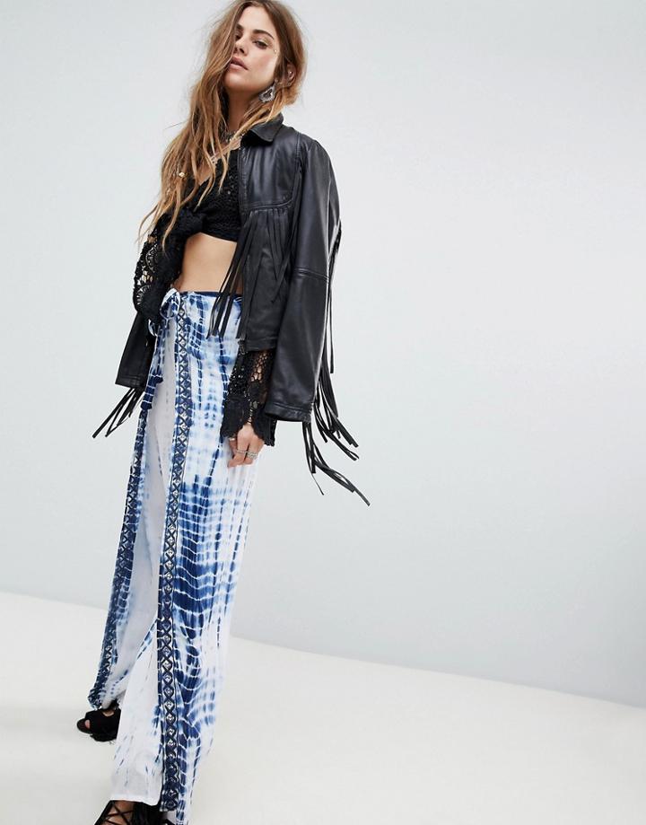 En Creme Wrap Front Pants In Tie Dye - Blue