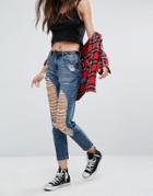 Missguided Riot Mom High Rise Open Slim Leg Jean - Blue