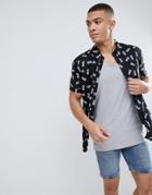 Another Influence Pinapple Print Boxy Fit Short Sleeve Shirt - Black