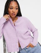 Asos Design Crew Neck Cardi With Button Front In Lilac-pink