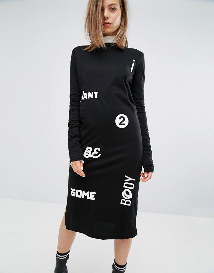 Cheap Monday Slogan High Neck Dress - Black