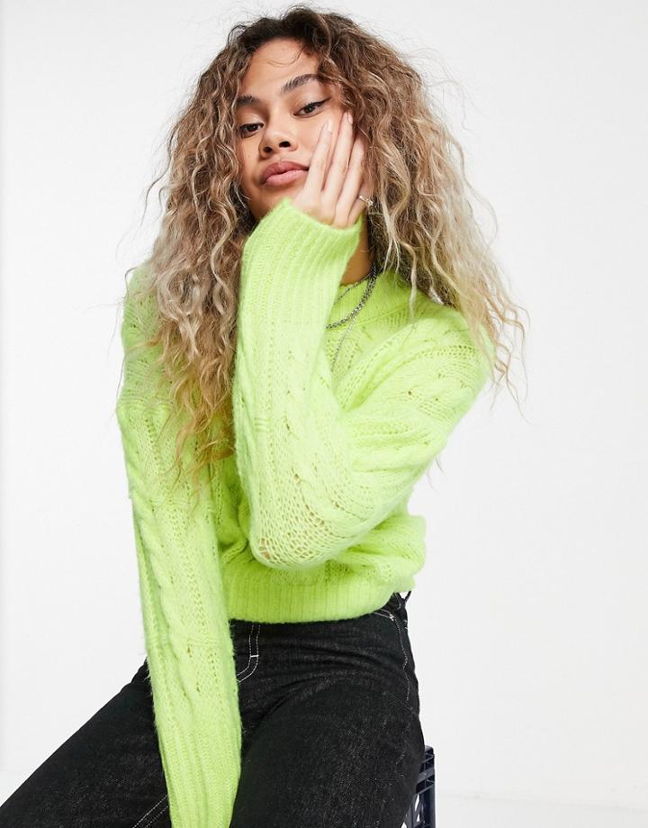 Asos Design Open Stitch Sweater In Cable In Yellow
