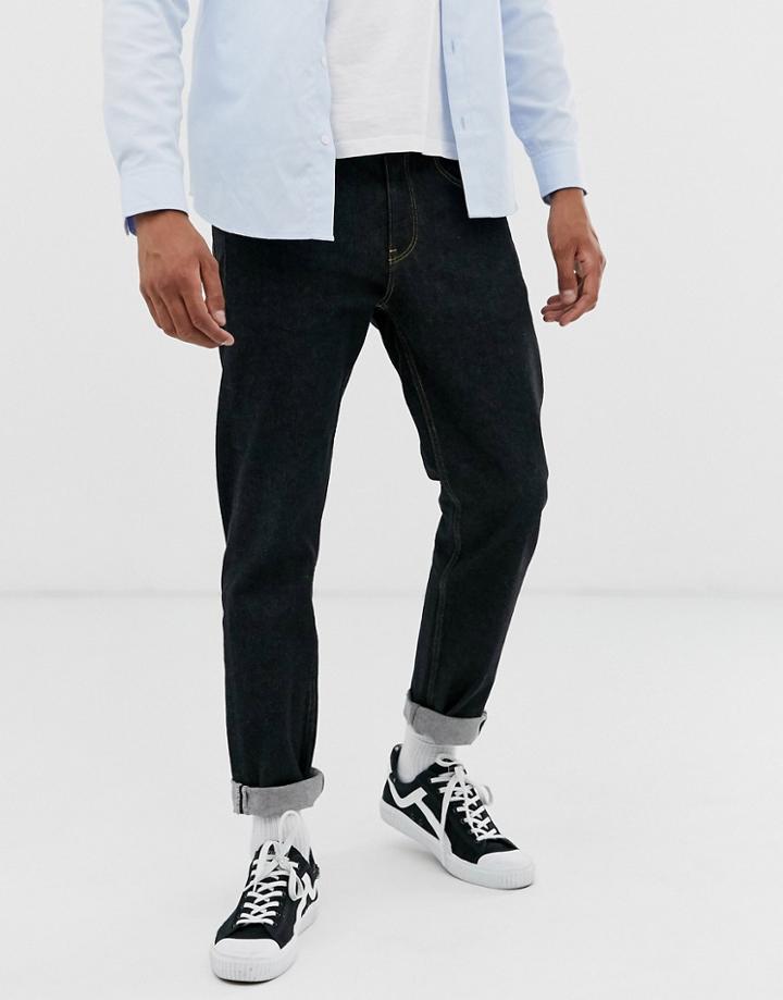 Asos Design Tapered Jeans In Flat Washed Black - Black
