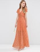 Asos Wedding Lace Wrap Tie Maxi Dress - Orange
