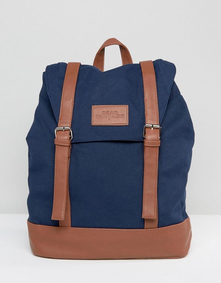 Dead Vintage Buckle Backpack In Navy - Blue