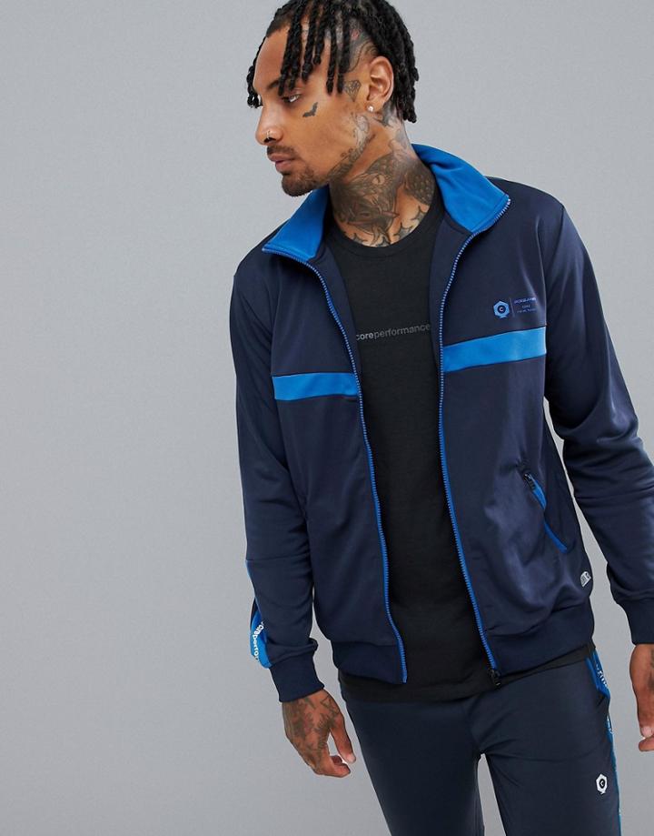 Jack & Jones Core Performance Track Top With Chest And Sleeve Detail - Navy