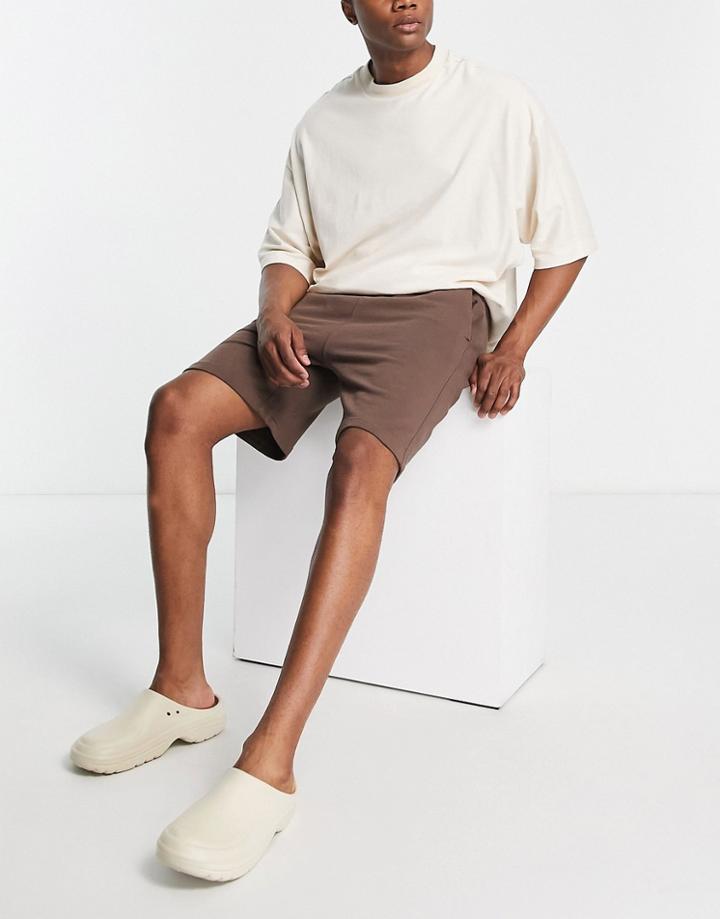 Pull & Bear Jersey Shorts In Brown