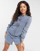 Jdy Button Detail Denim Mini Dress In Blue-blues