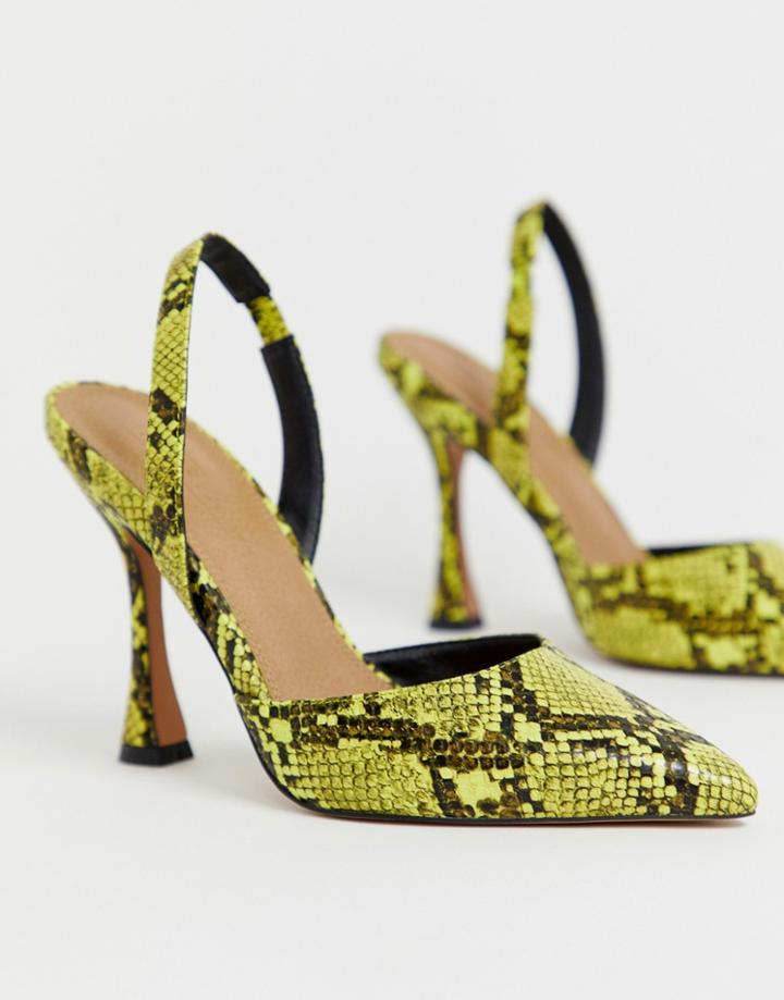 Asos Design Pitcher Sling Back Heels In Lime Snake-multi