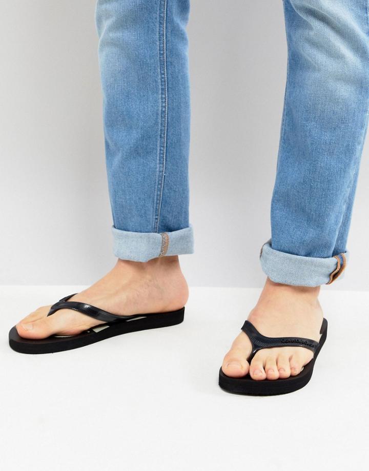 Calvin Klein Dash Logo Flip Flops In Black