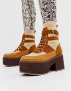 Asos Design Arlie Chunky Lace Up Boots In Brown Croc - Brown