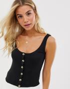 Brave Soul Adora Button Through Tank - Black