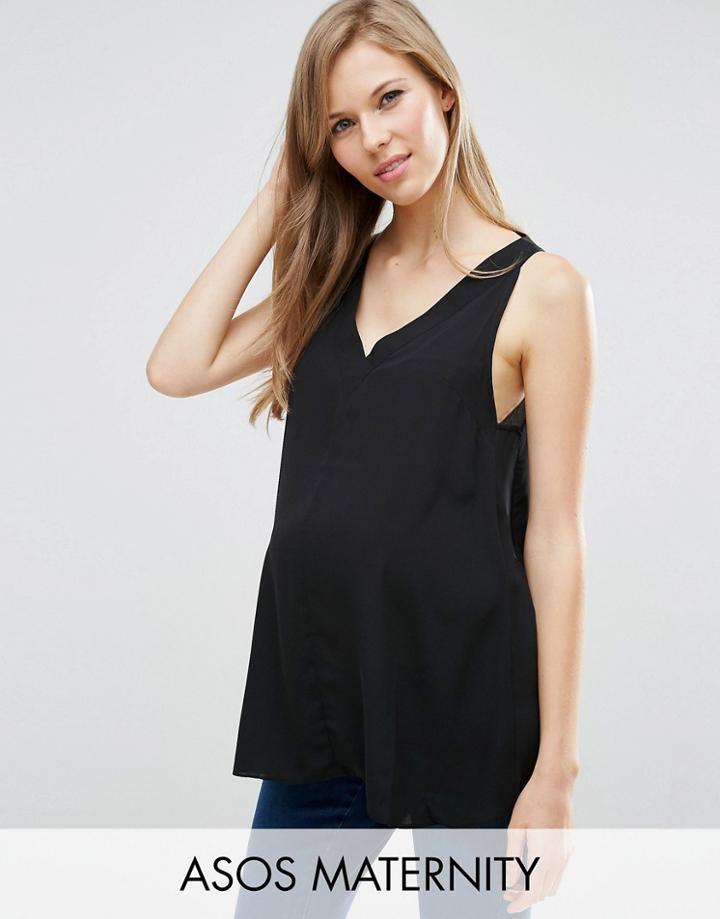 Asos Maternity Longline Deep V Tank - Black
