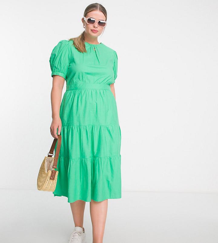 Influence Plus Tiered Mini Smock Dress In Green
