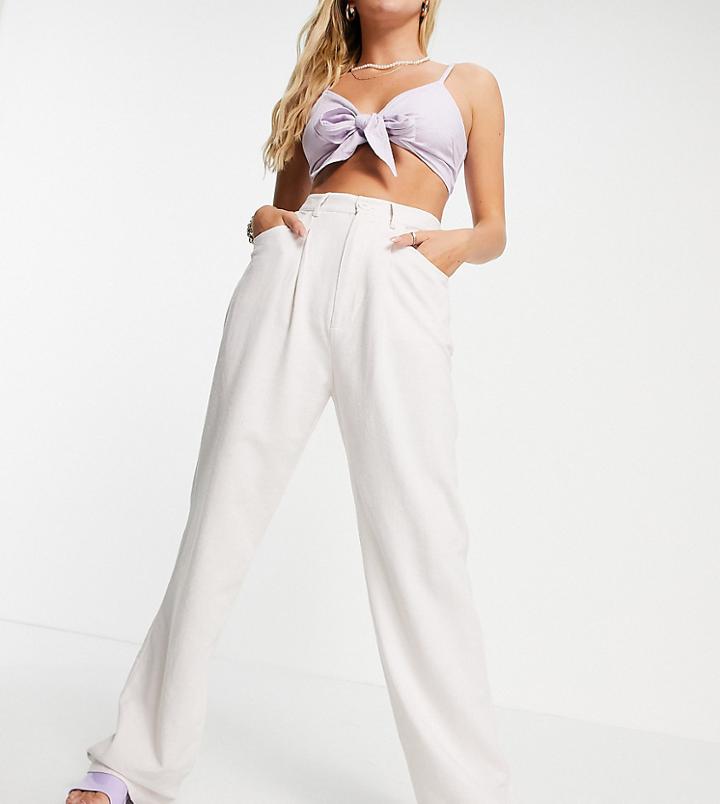 Stradivarius Wide Leg Linen Dad Pant In Stone-grey