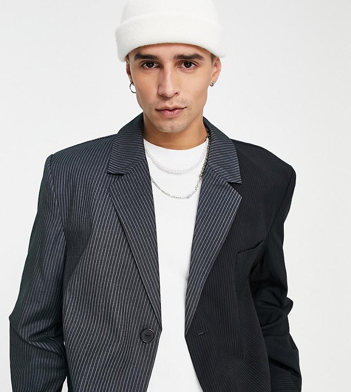 Collusion Spliced Oversized Pinstripe Blazer In Black - Part Of A Set-multi