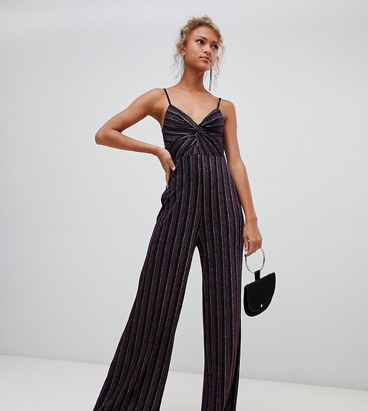 New Look Twist Front Rib Jumpsuit In Glitter