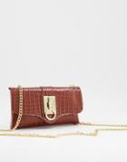 Glamorous Belt Bag In Brown Croc With Gold Chain Detail