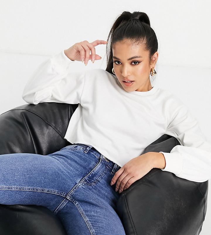 Topshop Petite Cropped Sweatshirt In White