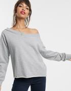 Asos Design Off Shoulder Sweatshirt In Gray Marl