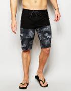 Asos Boardie Swim Shorts With Cut And Sew Floral Print - Black