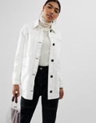 Asos Design Contrast Stitch Cotton Jacket - White