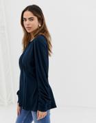 Y.a.s Brushed Knitted Top With Waist Detail - Blue