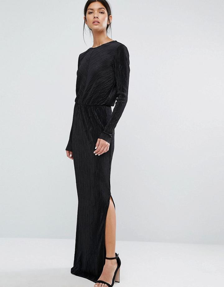Y.a.s Ezra Crinkle Long Sleeve Maxi Dress - Black