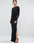 Y.a.s Ezra Crinkle Long Sleeve Maxi Dress - Black
