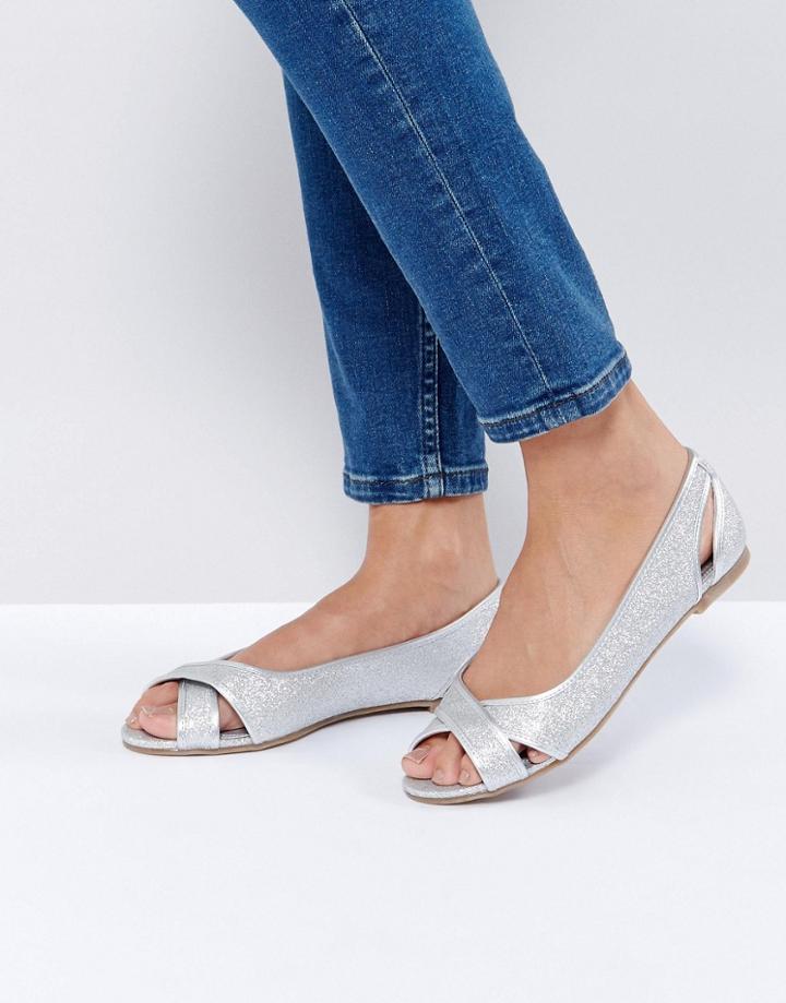 Asos Ladbrooke Peep Ballet Flats - Silver