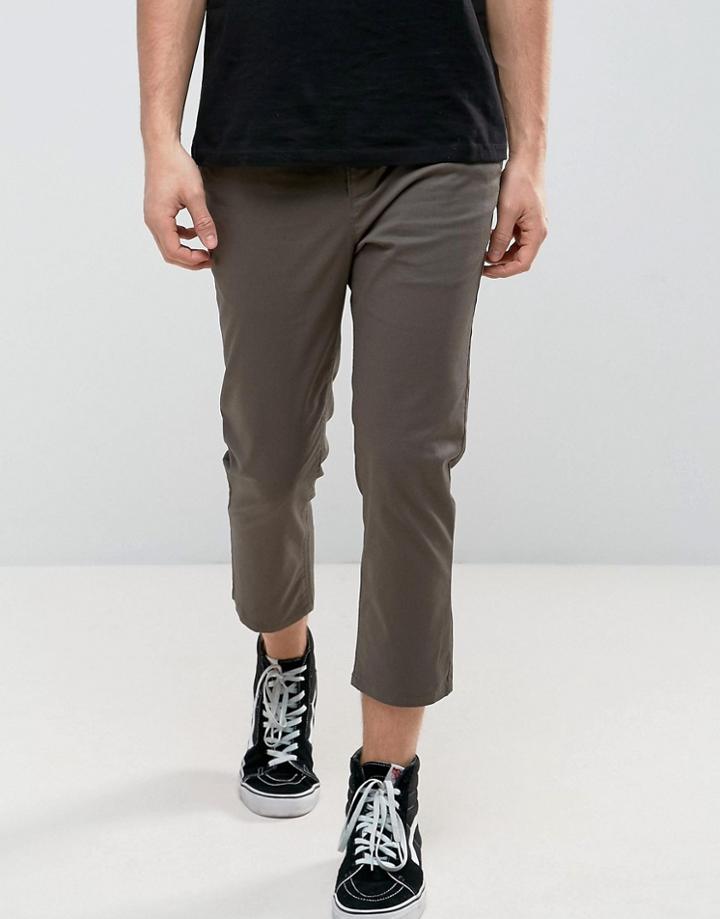 Asos Skinny Super Cropped Chinos In Khaki - Green