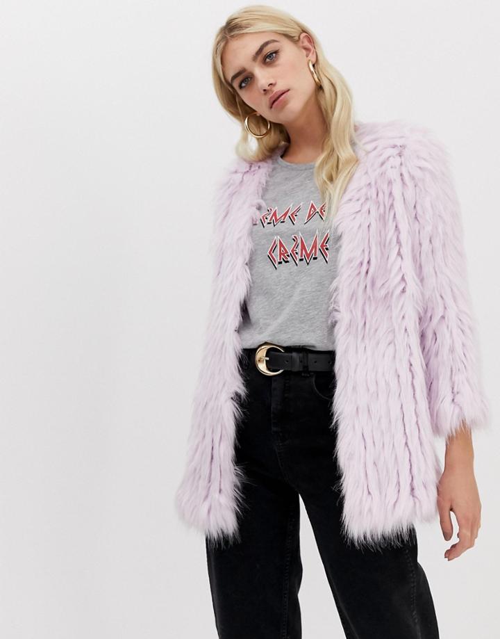 River Island Faux Fur Coat In Purple