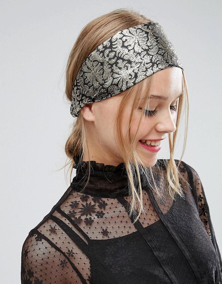 Asos Metallic Brocade Turban Headband - Gold