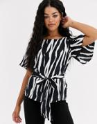Jdy Dana Short Sleeve Zebra Print Tie Blouse-black