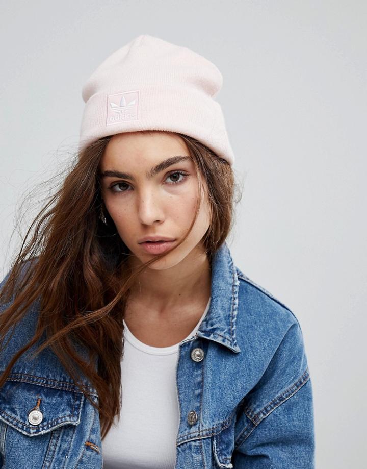Adidas Embroidered Logo Beanie In Pale Pink - Pink