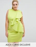 Asos Curve Mini Dress With Structured Scuba Ruffle - Green