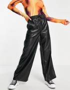 Miss Selfridge Faux Leather Tie Waist Jogger In Black
