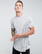 Asos Longline T-shirt With Curved Hem In Textured Fabric - Gray