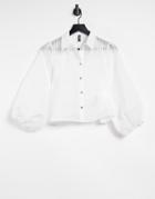 Pieces Sheer Pinstripe Shirt With Puff Sleeves In White