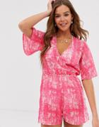 Influence Beach Romper In Pink Snake Print - Multi