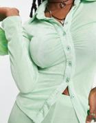 Daisy Street Slinky 90s Ruched Front Fitted Shirt In Mint - Part Of A Set-green