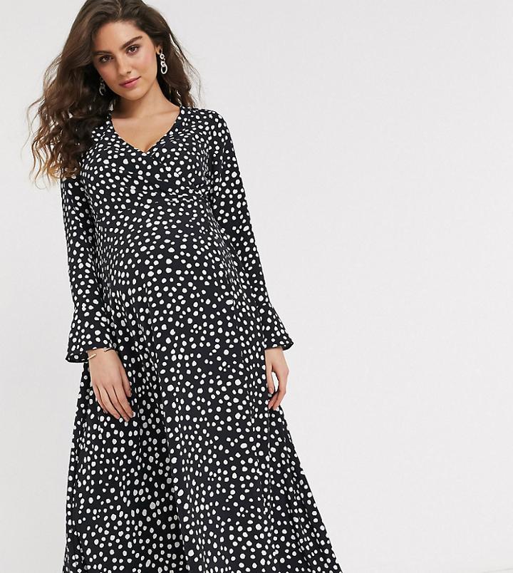Asos Design Maternity Wrap Maxi Dress In Mono Splodge Print-multi