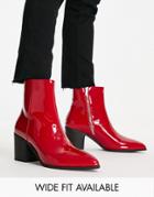 Asos Design Heeled Chelsea Boot In Red Patent Faux Leather