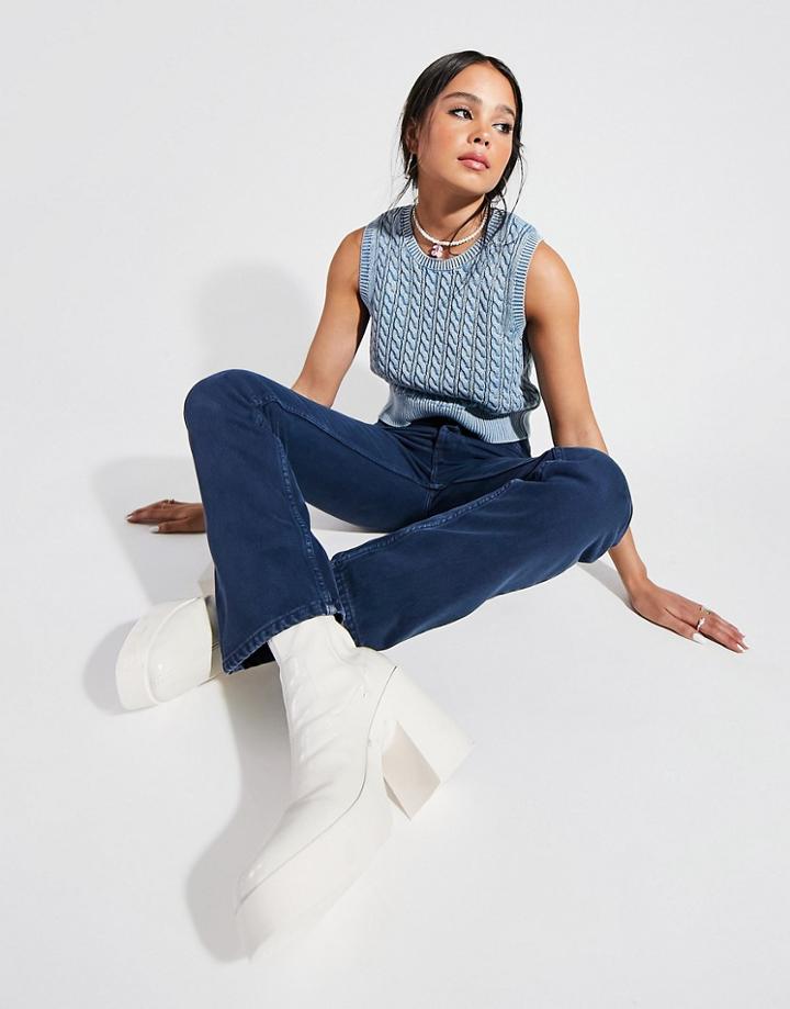 Asos Design Mid Rise '90s' Straight Leg Jeans In Washed Navy