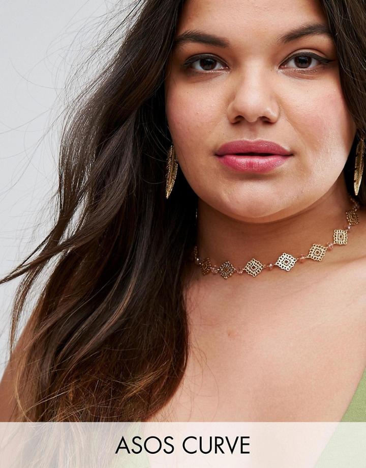Asos Curve Delicate Filigree Bead Choker Necklace - Gold