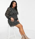 Missguided Plus Mini Dress With Shirred Waist In Black Floral