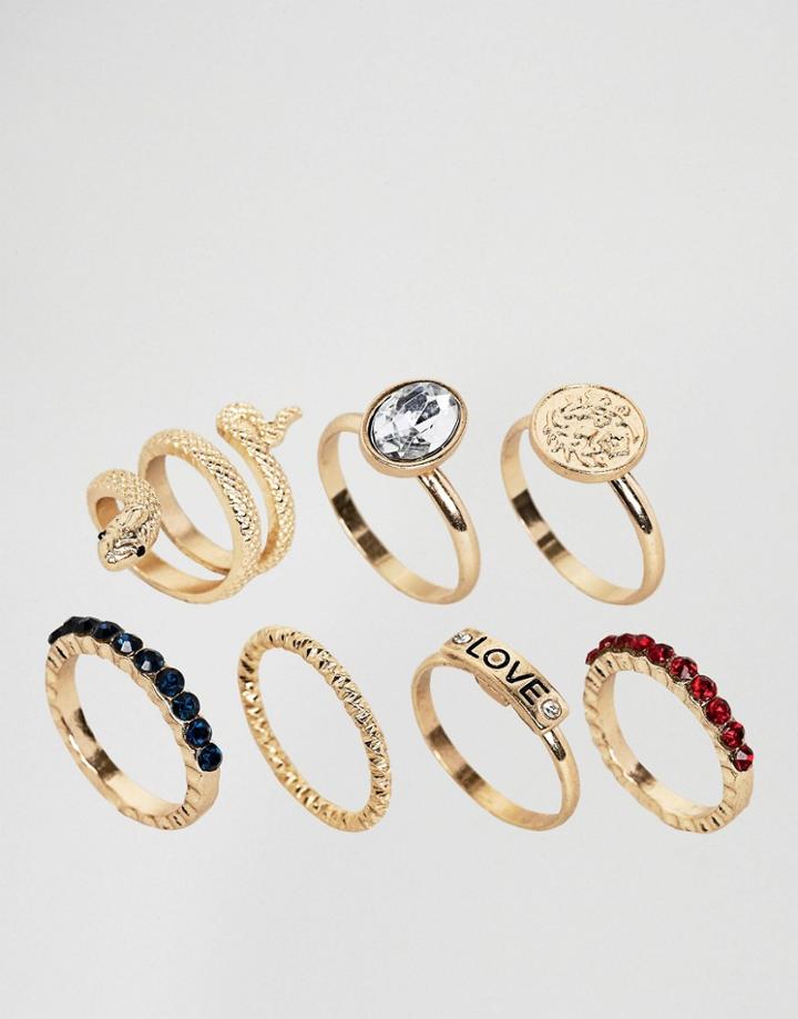 New Look Snake And Love Ring Stack Pack - Gold