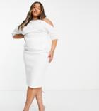 Asos Design Curve Wrap Shirt Pencil Midi Dress In Ivory-white