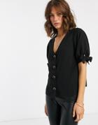 Fashion Union Button Up Top With Sleeve Detail-black