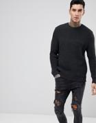 Asos Heavyweight Fisherman Ribbed Sweater In Washed Black - Black